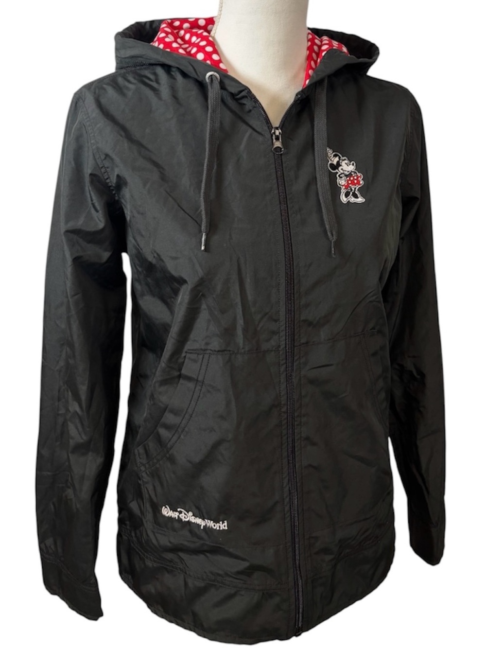 Walt Disney World Minnie Mouse Black Zip-Up Hooded Rain Jacket